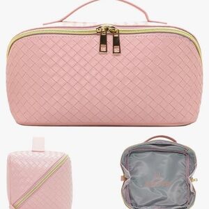 NWT Bulveri Pink Quilted Makeup Bag with Gold Zipper